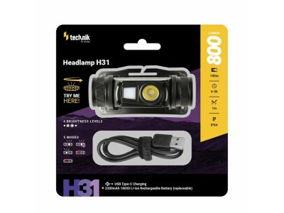 Technik MT-H31 Fejlámpa H31 (töltő) OSRAM P9 LED + piros fény + USB-C (800 lm)