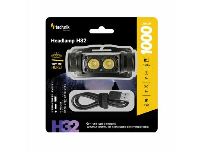 Technik MT-H32 tölthető fejlámpa LED OSRAM P9, USB-C, 1000 lumen, stroboszkóp