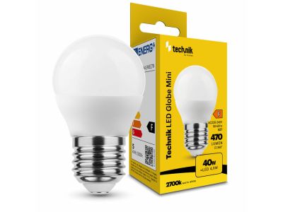 Technik LED izzó Globe Mini G45 4,9W E27 meleg fehér 2700K 470lm (MTL-G452700K4,9WE27N)