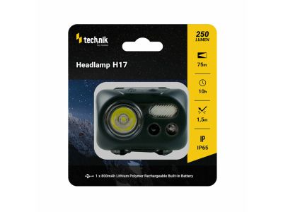 Technik MT-H17 fejlámpa gumírozott, LED CREE L2, Micro-USB, piros fény